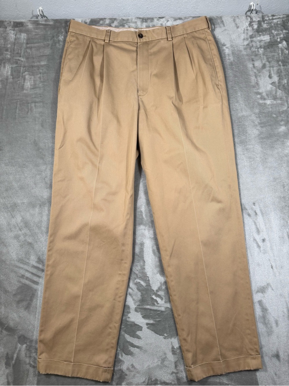Brooks Brothers Pants Mens 38x32 Khaki Tan Chino Pleated Elliot Advantage Cuffed